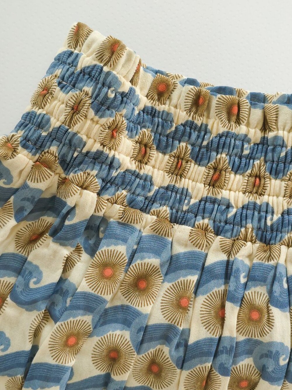 Kate Quinn Women's Ocean Sun Shirred Skirt 100% Organic Cotton Gauze KQ